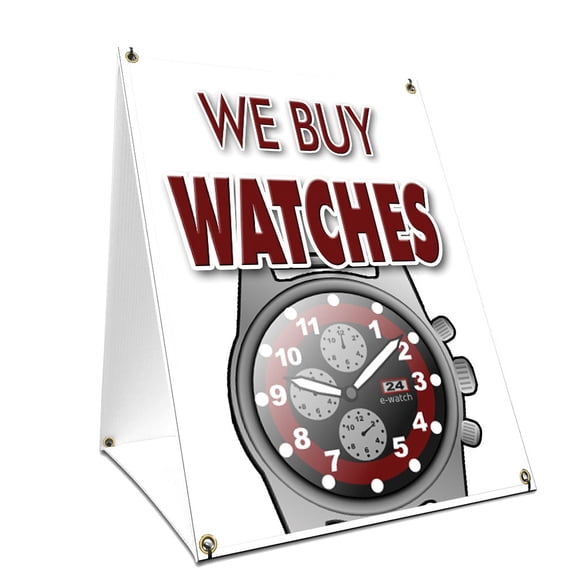A-frame Sidewalk We Buy Watches Sign With Graphics On Each Side | 24" X 36" Print Size