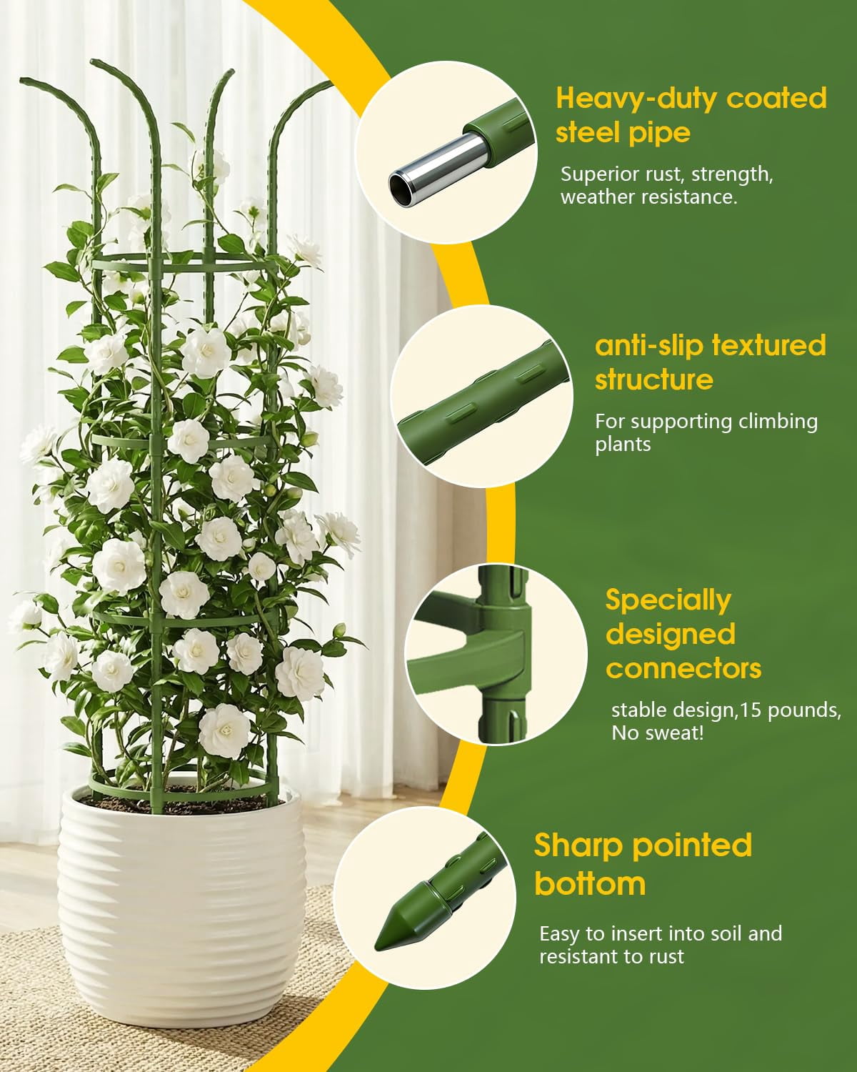 2 Pack Trellis For Climbing Plants Outdoor  6.2ft High Adjustable Garden Flowers Green Plastic Coated Steel Plant Stakes Use As Tomato Cage