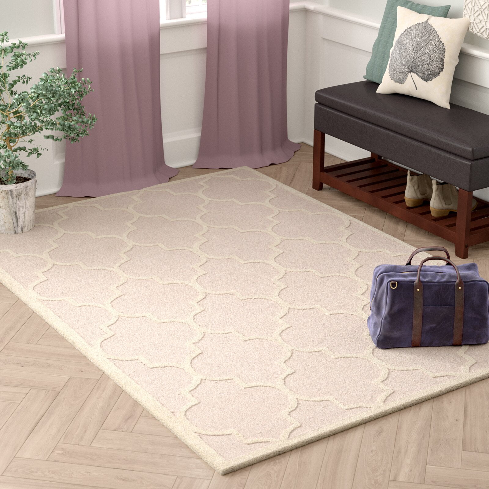 Whittingham Handmade Tufted Wool Light Pink/Ivory Rug, Floor Heating