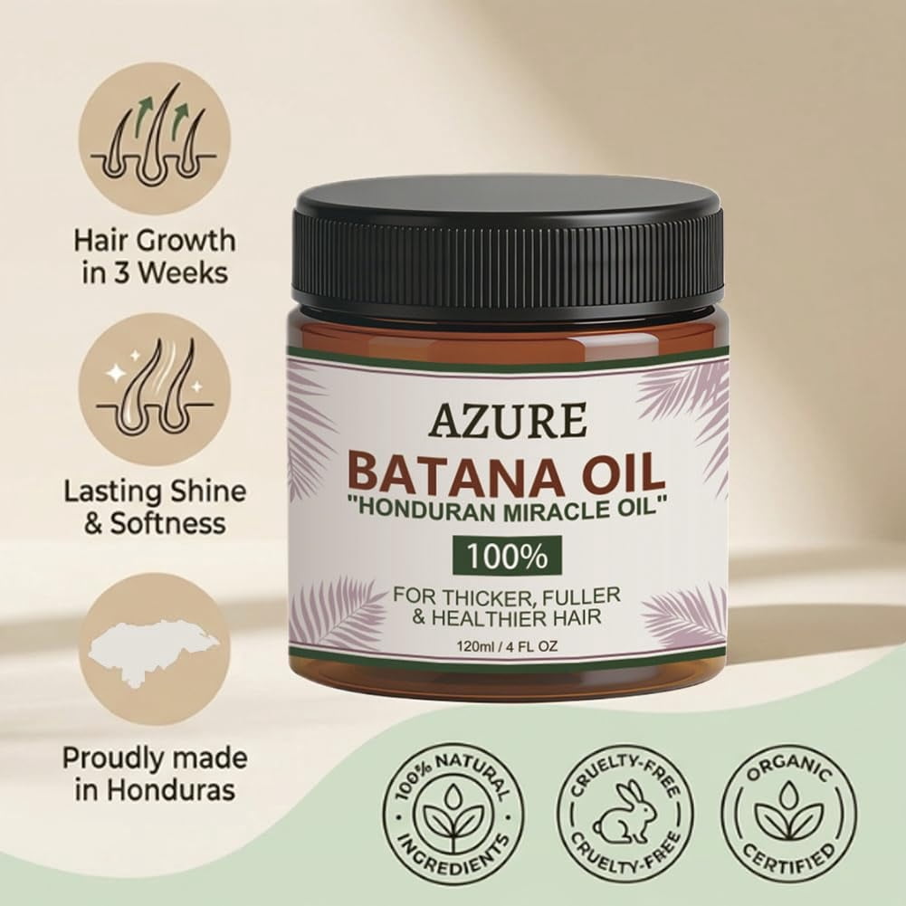 AZURE 100% Pure Batana Oil for Hair Care – Helps Support Hair Thickness, Texture & Scalp Nourishment, Natural Plant-Based Formula for Healthy-Looking Hair(1PC)