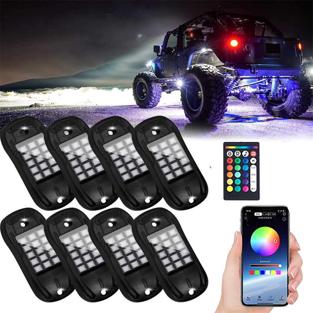 6 Pods RGB Led Rock Lights With Smartphone Bluetooth Controller,15 DIY modes,Timing Function,Music mode Truck,SUV,ATV Motorcycle Neon Lights Kits Fits most Off Road 
