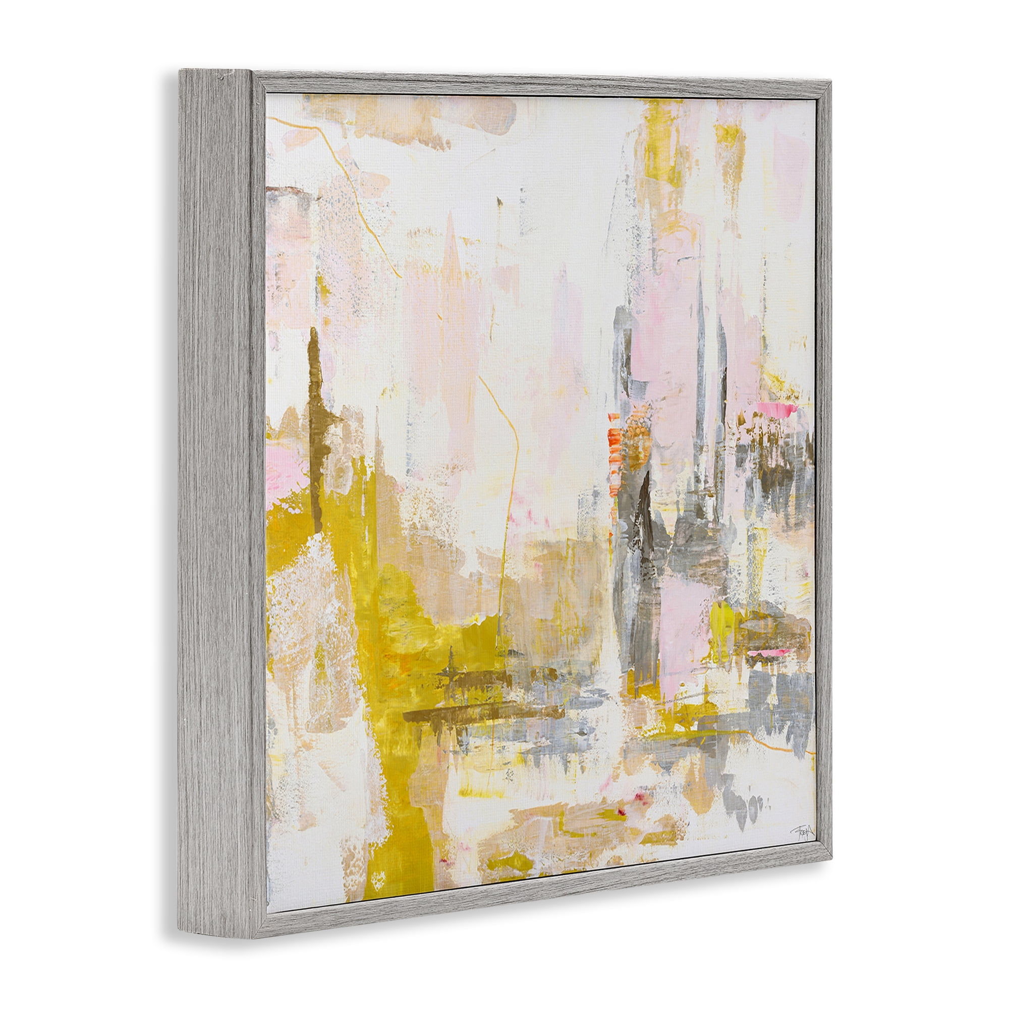 Stupell Industries New Age Yellow Abstract Gray Framed Giclee Art, design by Design Fabrikken