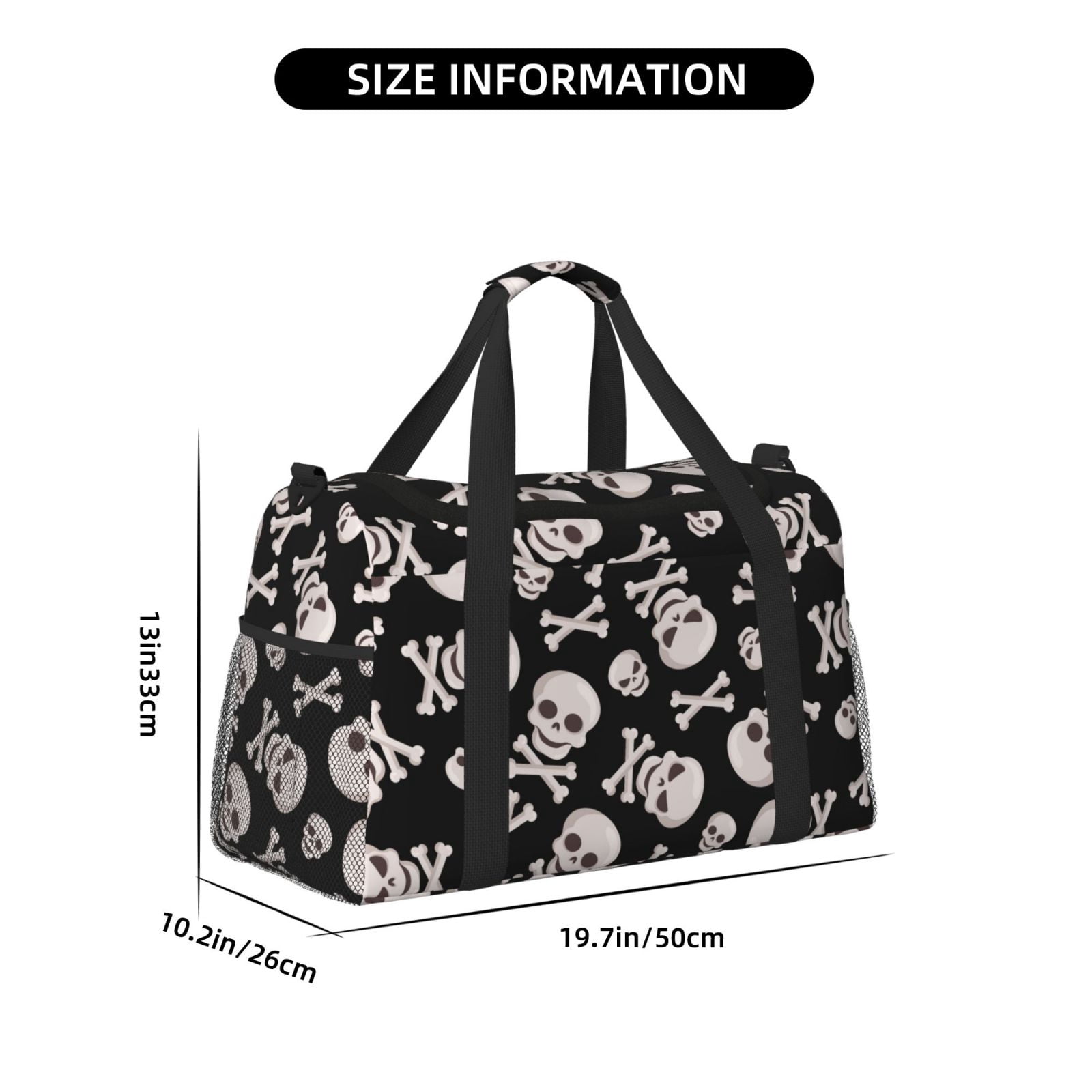Horeoi black white Skull bone for Travel Duffle Bag with Adjustable Strap - Large Capacity Hand Carry for Gym Sports Outdoor