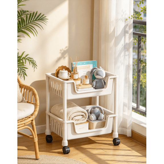 Puedo Rolling Cart, Storage Cart with Wheels, Utility Kitchen Cart Organizer for Home Office,2-Tier