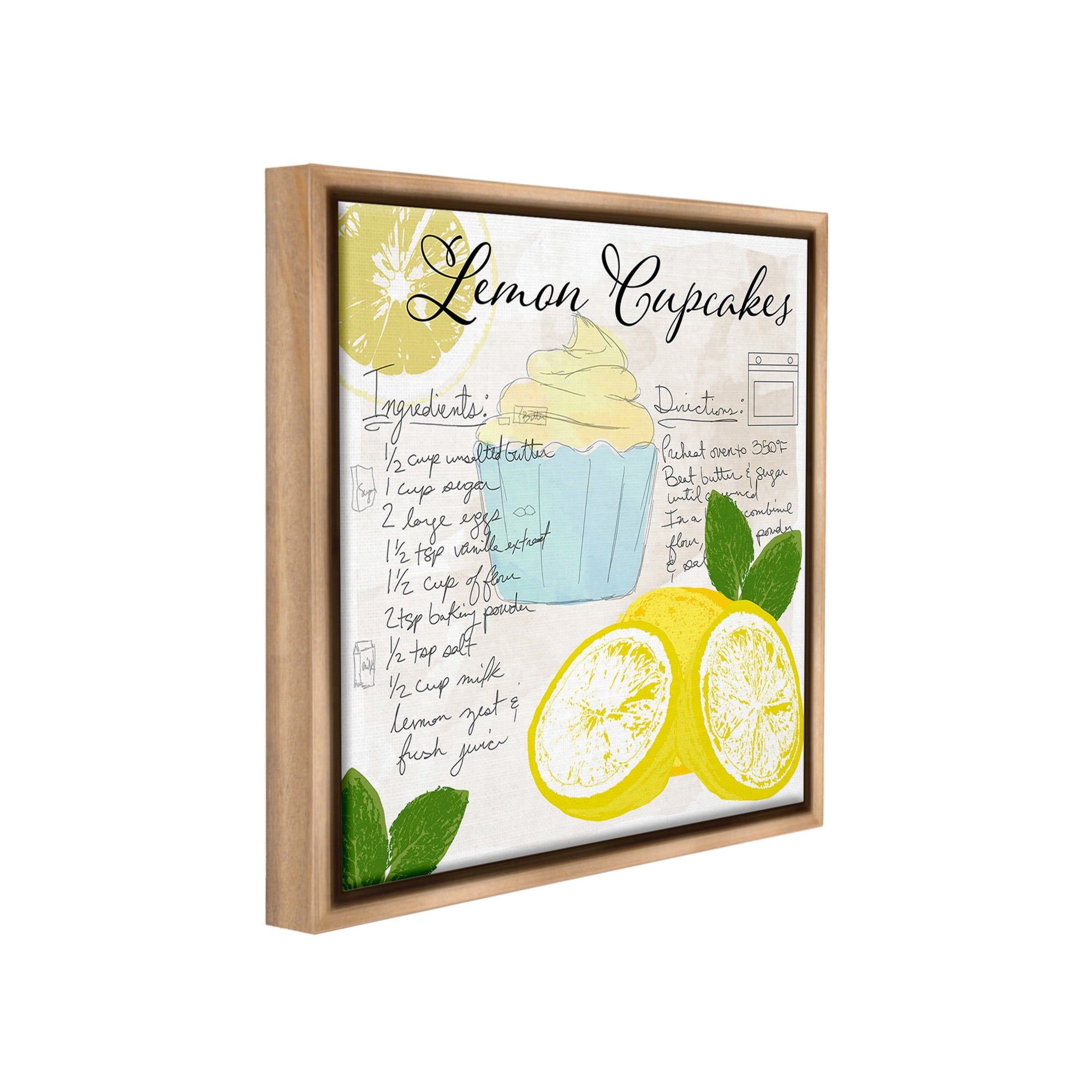 Stupell Industries Lemon Cupcake Recipe Food & Beverage Painting Brown Floater Framed Canvas Art Print Wall Art, 25 x 25