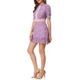 thumbnail image 4 of INSPIRE CHIC Women's Ruffle Neckline Printed Fit and Flare Ruffle Hem Lace-Inset Mini Dress M Pink Purple, 4 of 6