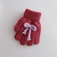 thumbnail image 2 of Lovzfmll Kids' Knit Gloves with Bow, Kids's Full Finger Outdoor Gloves, Solid Color Winter Warmth for Girls Ages 3-11 Years, Watermelon Red, 2 of 3