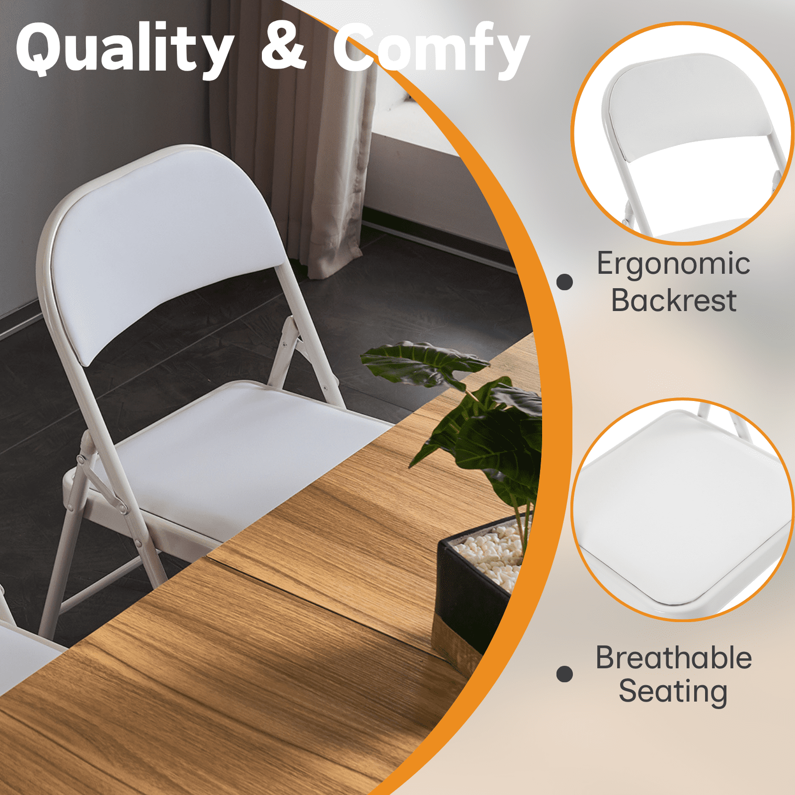 UBesGoo 12 Pack Folding Chairs, Vinyl Cushion Padded Lightweight Foldable Chairs Set of 6, Waterproof Collapsible Chairs for Outdoor Party, Home, Office, White