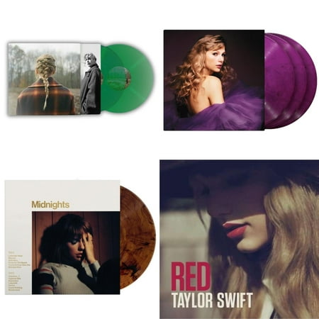 Taylor Swift - Evermore (Translucent Green Vinyl/2LP) & Speak Now (Taylor's Version) (Orchid Marbled Vinyl/3LP) & Midnights (X) (Mahogany Color LP Vinyl) & Red