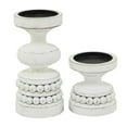 thumbnail image 6 of DecMode 2 Candle White Wood Beaded Pillar Candle Holder, Set of 2, 6 of 7