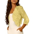 thumbnail image 6 of Pounoo Womens Sheer Floral Tops 3/4 Sleeve Scalloped Edge Cropped Open Front Wedding Guest Party Cover Ups Gift, 6 of 7