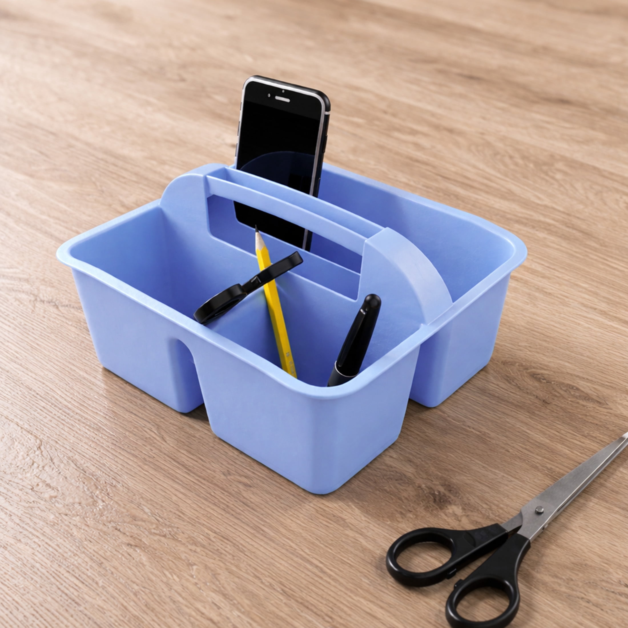 Pen+Gear Plastic Caddy Desktop Organizer, 8.75 in x 7.68 in x 4.44 in, Victory Blue