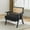 Teddy Velvet | Black, variant on Ataucjin Mid-Century Farmhouse Accent Chair - Wood Armchair with Rattan Backrest & Linen Cushion,Upholstered Lounge Armchairs,Reading Chair for Living Room,Bedroom,Indoor & Outdoor,Easy Assembly