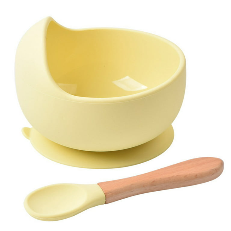 22colors!!1set Silicone Baby Feeding Bowl Set Baby Learning Dishes Suction  Bowl Set Wood Spoon Non-Slip