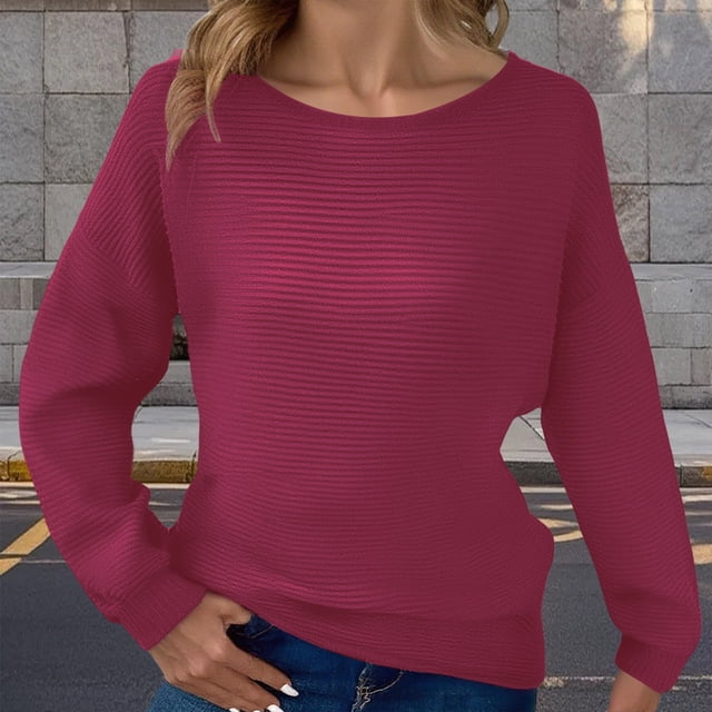Suéter de cuello redondo para mujer, color liso, suelto, cuello redondo, manga larga, túnica, blusa para mujer