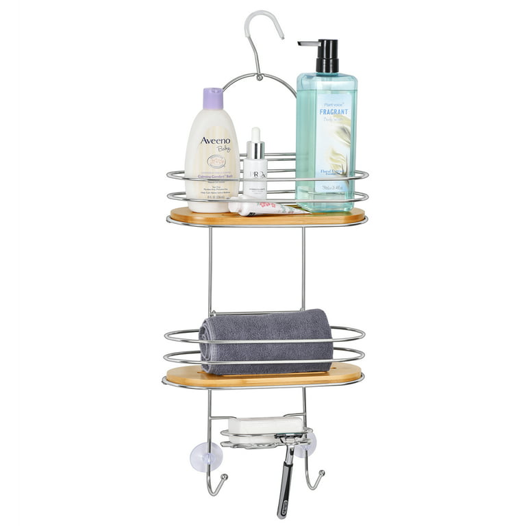 Hanging Shower Caddy Basket , Bamboo Bathroom Hanging Shower