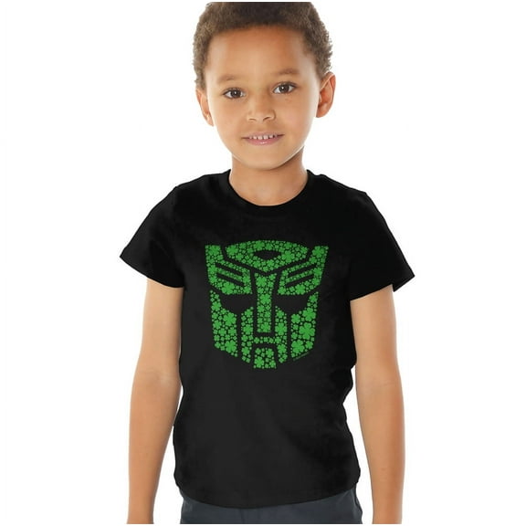 Transformers St Patrick's Day Autobot Shamrock Kids T Shirt (2) for Toddler Boys and Girls, Black