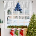thumbnail image 3 of Christmas Tree Tie Up Valances Curtain, Abstract Blue Trees Elk Gift Bird Star Art Adjustable Rod Pocket Short Window Treatment Tie Up Curtains Valances for Kitchen Living Room Bathroom 54x18 Inches, 3 of 9