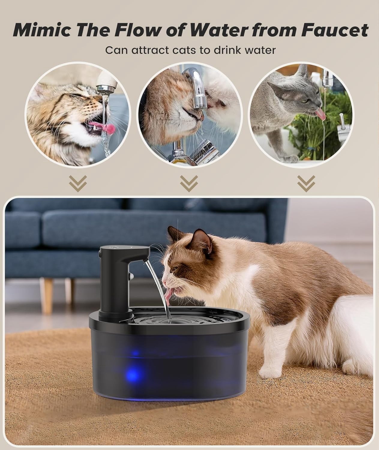 Cordless Cat Water Fountain, 5000mAh Battery Operated Pet Water Fountain, 101oz/3L Wireless Cat Drinking Fountain with Motion Sensor for Cats Indoor Outdoor Ultra Quiet BPA-Free