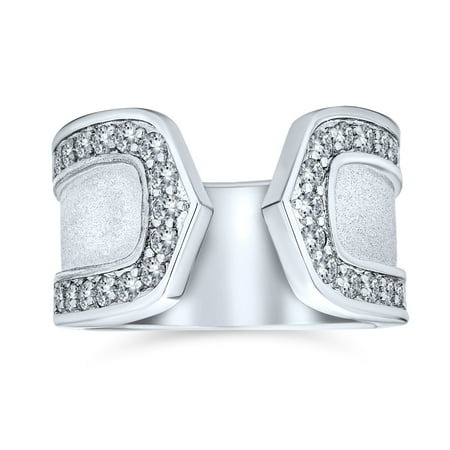 Bling Jewelry Womens CZ Accent Cocktail Statement Ring Brushed Matte Open Band Silver
