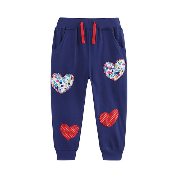 Odeerbi 2-8 Años Niños Pantalones de Algodón Amor Imprimir Entrenamiento Deportes Jogger Pantalones Joggers de Cintura Elástica Linda