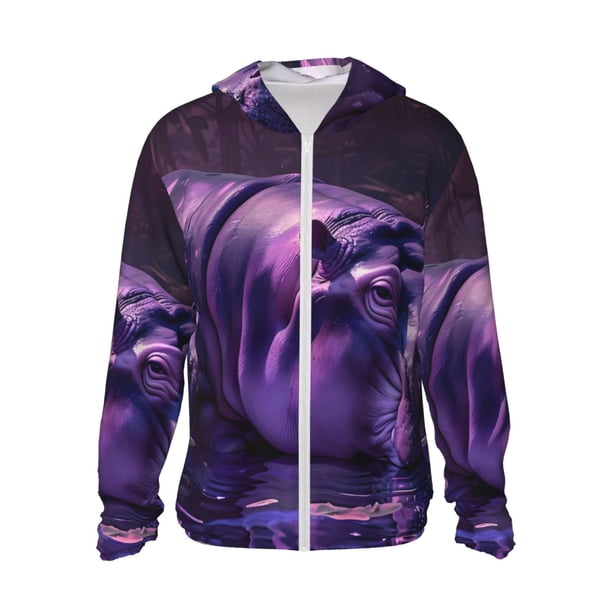 Fotbe Purple Hippo In Water Chaqueta con Protección Solar UPF 50+ para Hombre y Mujer, Camisa con Capucha y Bolsillos-X-Large