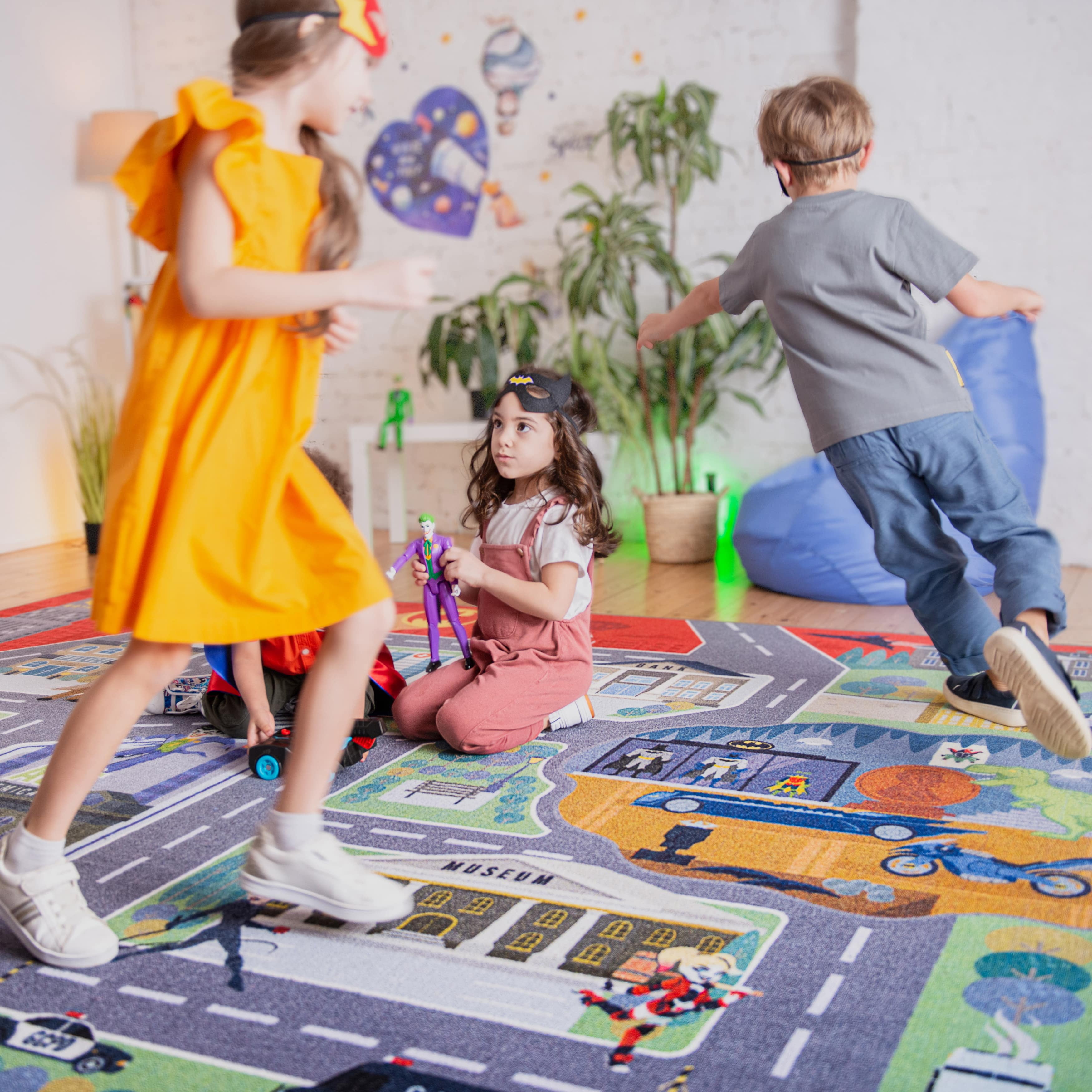 KC Cubs | Batman GOTHAM CITY™ Road Map Educational Learning & Game Area Rug Carpet for Kids and Children Bedrooms and Playroom