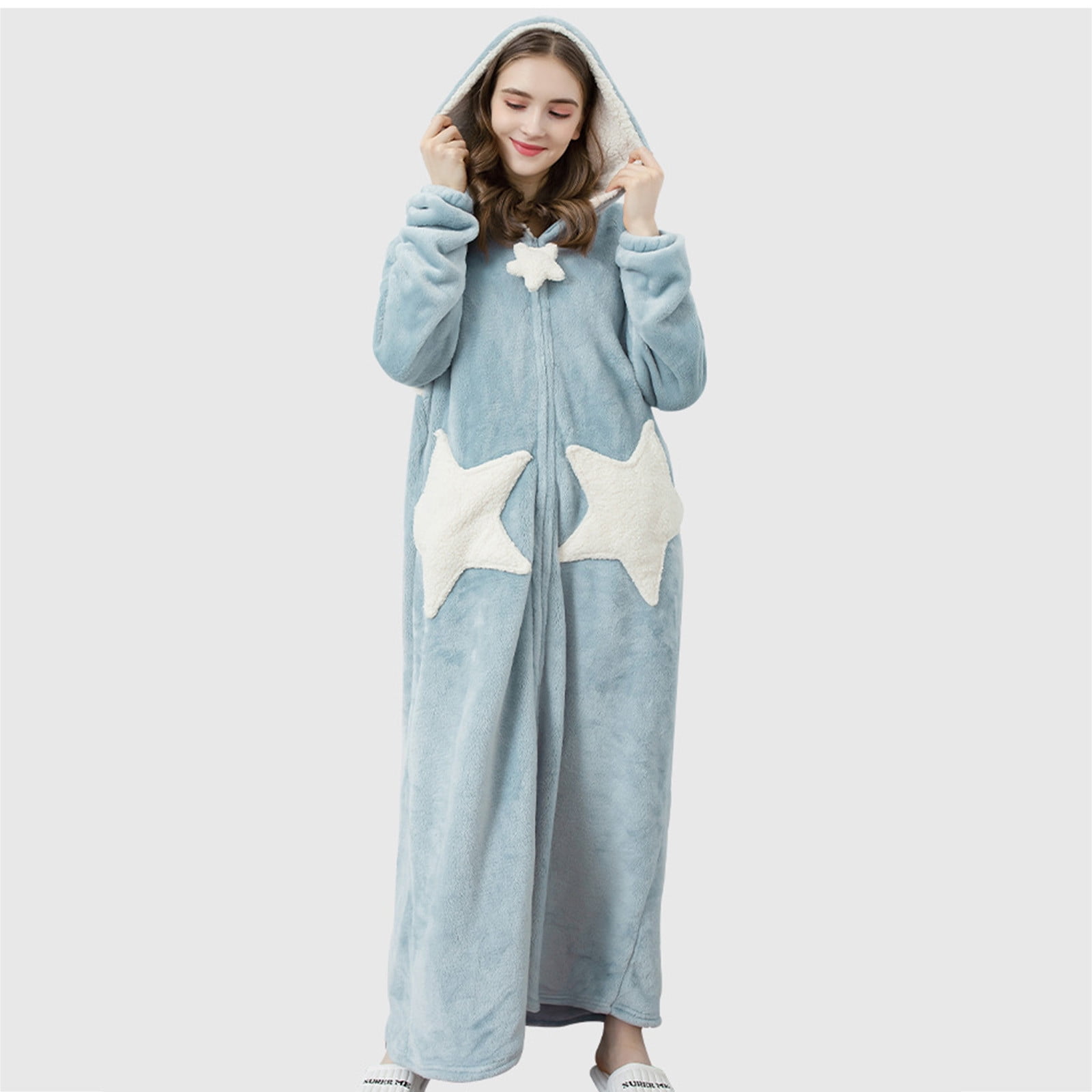 BONIXOOM Christmas Pajamas For Women Matching Christmas Pajamas Sleepwear Belt Long Sleeve Sleep Dress Solid Blue L