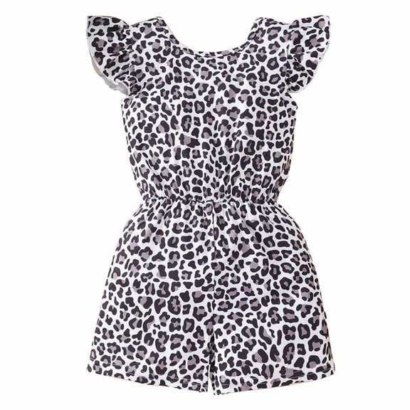 MIXUE Toddler Girls Jumpsuits & Rompers Leopard print Flutter Sleeve Casual Dresses Bodysuits Outwear,Gray,2-3 Years