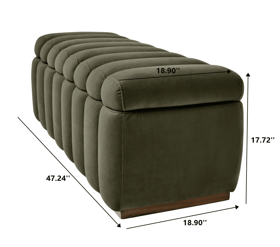 Better Homes & Gardens 47.24" Lillian Channel Tufted Bench, Olive Velvet