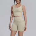 thumbnail image 4 of Telankuip Two Piece Workout Sets for Women Tummy Control Cropped Scoop Neck V-Back Sports Tank Tops Matching High Waisted Yoga Althetic Shorts Solid Color Basic Sports Outfits Khaki XL, 4 of 6