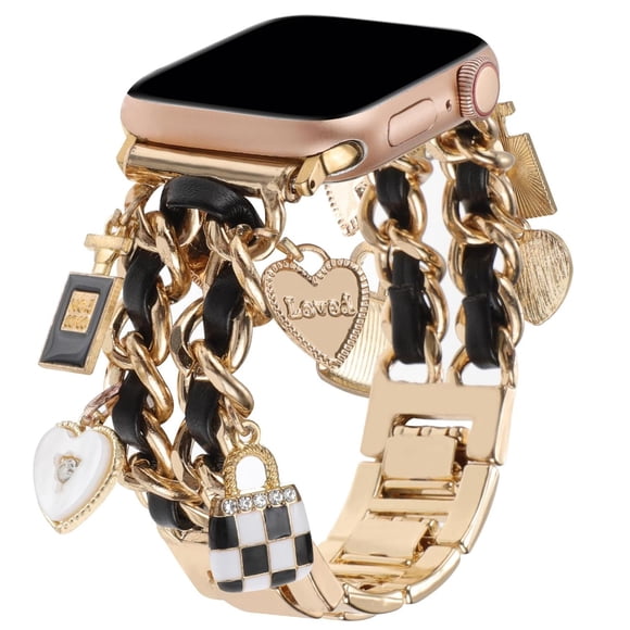 Pulsera REALSIGN dorada/negra con dijes de metal para iWatch Series 9-1 SE (42/44/45mm)