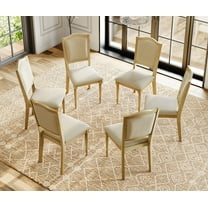 Set of 6 Dining Chairs with Upholstered Back & Seat, Farmhouse Kitchen Chair with Solid Wood Legs for Dining Room, Oak