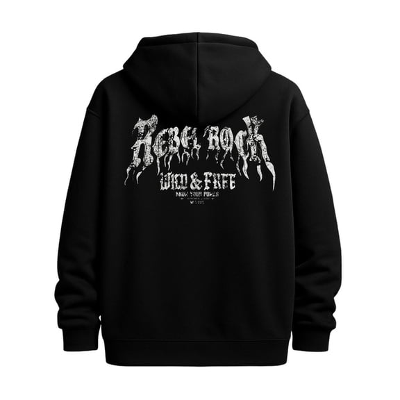 Rebel Rock Hoodie hoodies & sweatshirt music men's sweater hoodie black Casual Outdoor Jogging & Fitness Training Pullover, Regular Fit, Hooded Design, Comfortable Pullover vintage regular fit