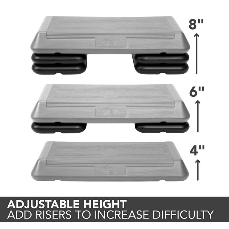 The Step Original Aerobic Platform Circuit Size Grey Aerobic Platform and Four Original Black Risers Included with 4 6 and 8 Platform Height