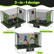 8X12FT Rectangular Trampoline with Enclosure Net, SEGMART Big Outdoor Rectangle Trampoline with Basketball Hoop, Large Square Trampoline 1322LBS Weight Capacity with Storage Bag for Kids, Adults