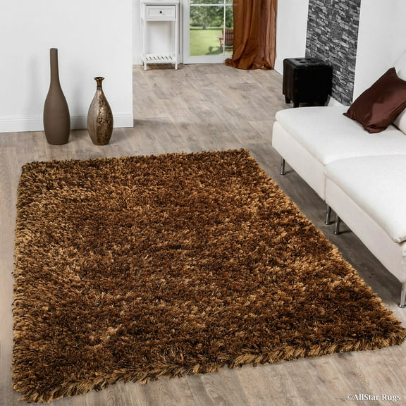 Allstar Light Brown Solid Thick Modern Shaggy Area Rug (4' 11" x 6' 11")
