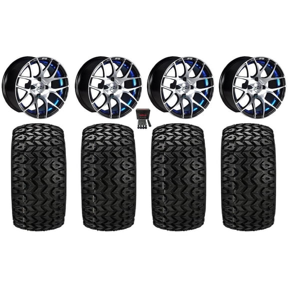 GTW Pursuit 12" Golf Cart Wheels Blue 20" Sierra Sport Tires E-Z-GO & Club Car