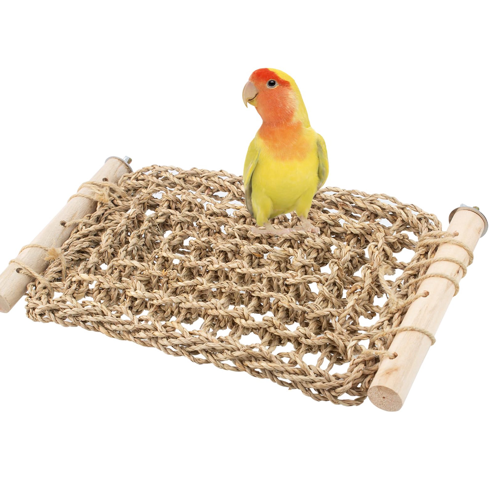 Conure Ladder Perch for Cage, Bird Seagrass Ladder Bridge Exercise Stands, Natural Hand-Woven Parrot Net Climbing Chewing Hammock, Cage Accessories for Lovebird Conure Budgie Parakeet.