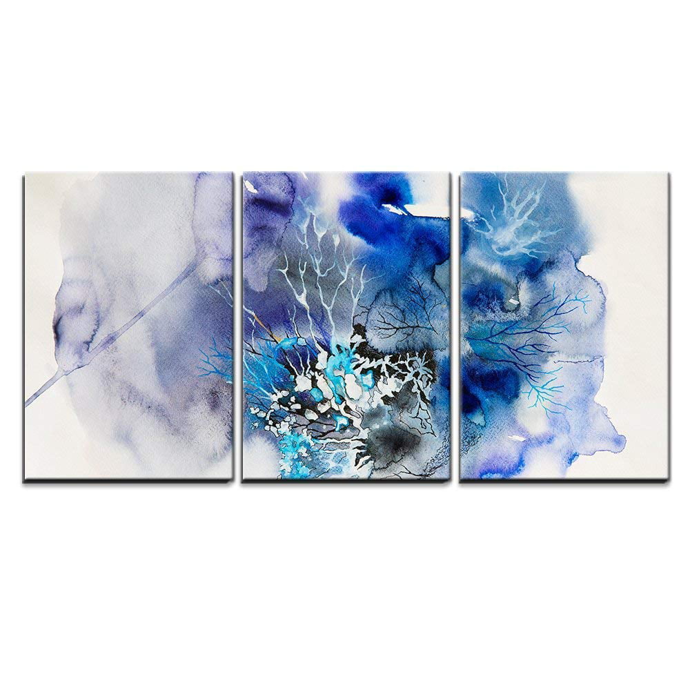 wall26 - 3 Piece Canvas Wall Art - Abstract Painting of Blue Flowers