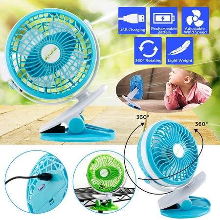 Portable Fan Rechargeable Battery USB Mini Rotation Clip On for Baby Stroller Car Camping Desk