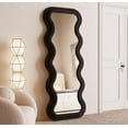 thumbnail image 3 of BOJOY Full Length Mirror, 63" x 24" Wall Mirror, Flannel Wrapped Wooden Frame Floor Mirror, Irregular Wavy Mirror Hanging or Leaning Against Wall for Cloakroom/Bedroom/Living Room, Black, 3 of 10
