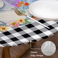 thumbnail image 3 of Bunny Easter Round Tablecloth, Fitted Table Cover with Elastic for 36"-44" Round Tables, Colorful Eggs Black White Checkered Table Cloth Outdoor Indoor Dinning Party Waterproof Tablecloths, 3 of 7
