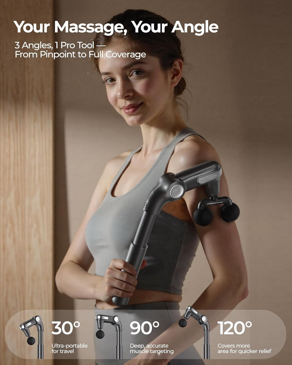 Foldable Massage Gun with Dual-Ball Head, Adjustable Handle for Deep Tissue Pain Relief