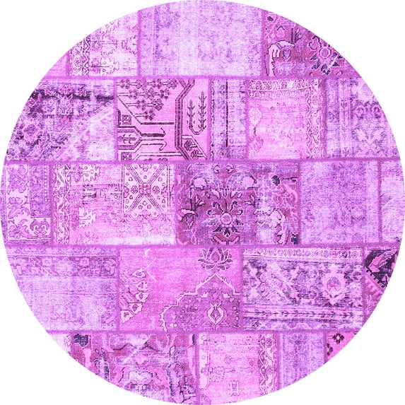Ahgly Company Indoor Round Patchwork Purple Transitional Area Rugs, 3' Round