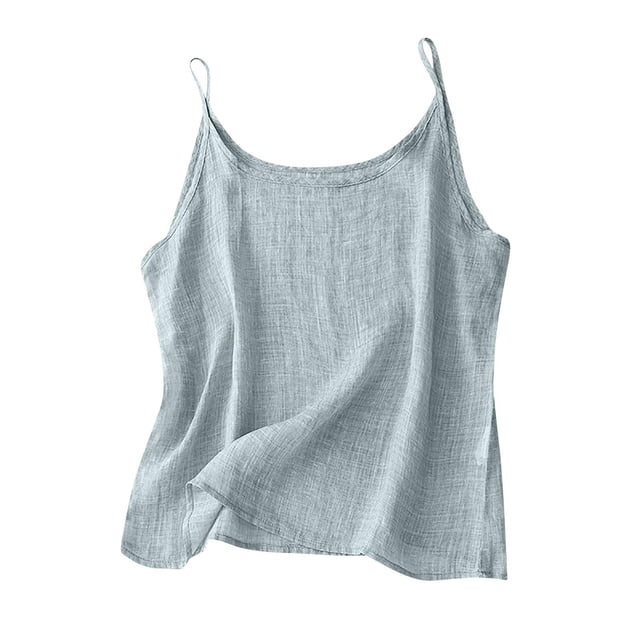 Camiseta sin mangas de lino para mujer - Top informal de tirantes fluido de color liso