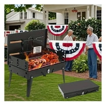 Portable Charcoal Grill, Folding BBQ Toolbox Grill - Windproof, 3 Height Adjustable, Outdoor Camping Cooking