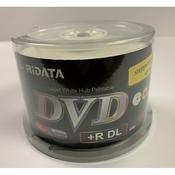50 PCS RiDATA Inkjet White Hub Printable Dual Layer DVD Plus R, DVD R DL 8X 8.5GB 240Minute