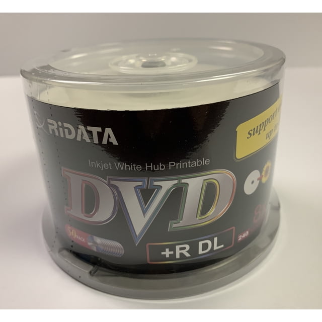 50 PCS RiDATA Inkjet White Hub Printable Dual Layer DVD Plus R, DVD+R ...