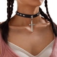 thumbnail image 1 of Punk Gótico Negro Pu Cuero Cruz Gargantilla Collar Retro Spike Remache Cuello Joyería Collar Ajustable Clavícula Cadena Advancent AP005981-00, 1 of 6